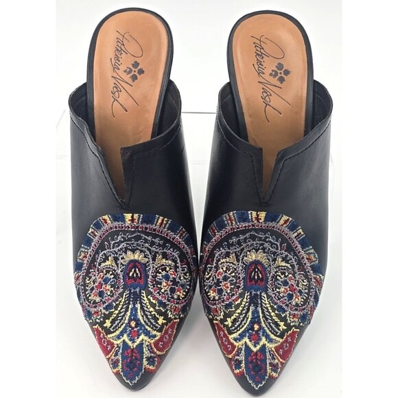 Patricia Nash Roberta Embroidered Black Leather Mules 3" Heel Pointed Toe Size 8 - Picture 8 of 11
